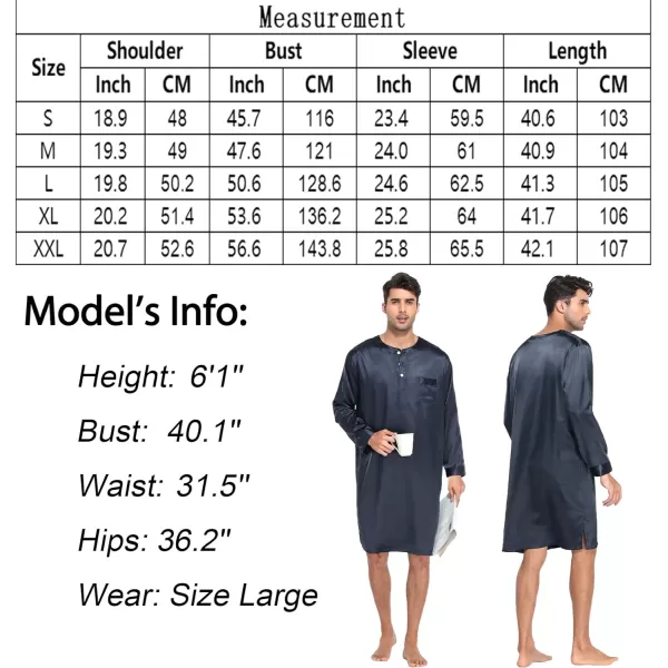 SWOMOG Mens Long Sleeve Nightshirt Satin Nightgown Winter Crewneck Sleepwear Buttonup Soft Pullover Loose Sleep ShirtDark Grey