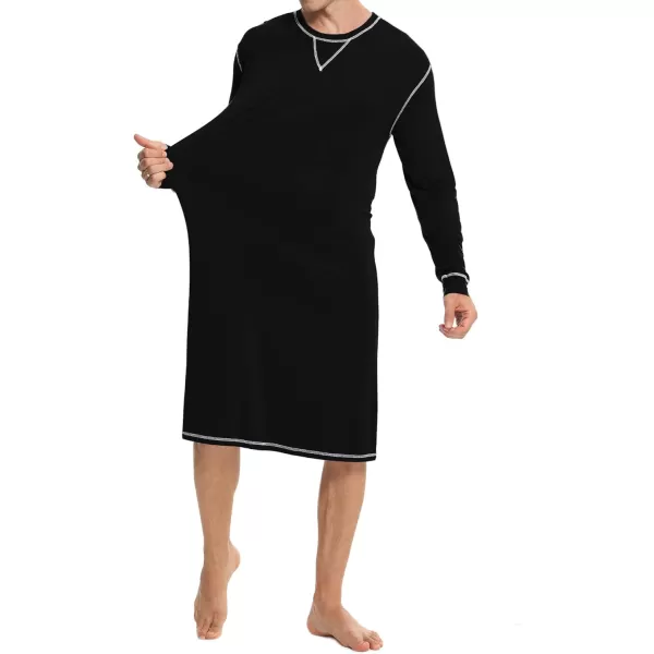 SWOMOG Mens Nightshirt Long Sleeve Nightgown Soft Loose Sleepwear Lightweight Nightwear Comfy Henley Sleep Shirt SXXLBlack