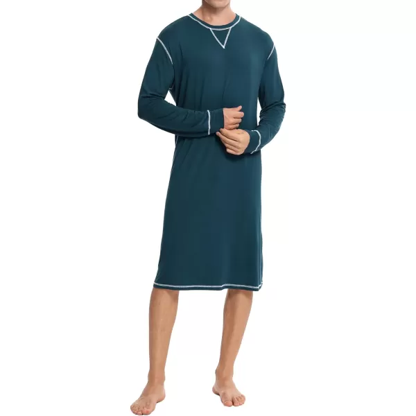 SWOMOG Mens Nightshirt Long Sleeve Nightgown Soft Loose Sleepwear Lightweight Nightwear Comfy Henley Sleep Shirt SXXLBlue Green