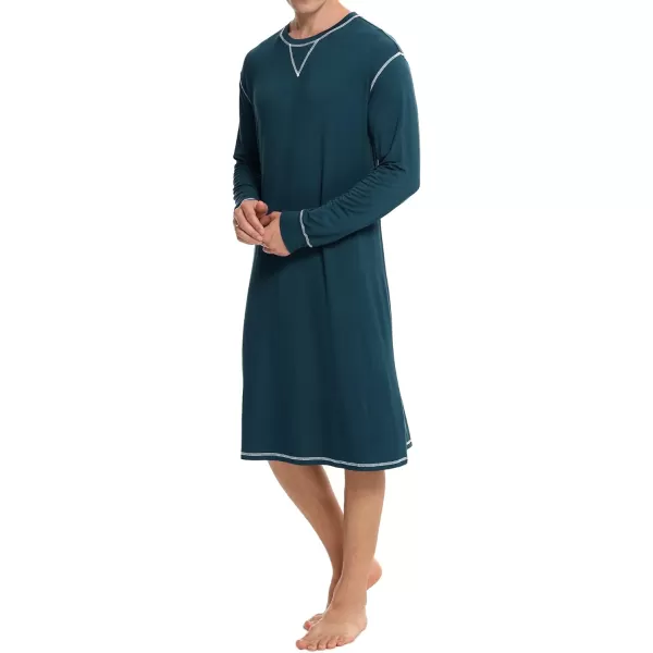 SWOMOG Mens Nightshirt Long Sleeve Nightgown Soft Loose Sleepwear Lightweight Nightwear Comfy Henley Sleep Shirt SXXLBlue Green