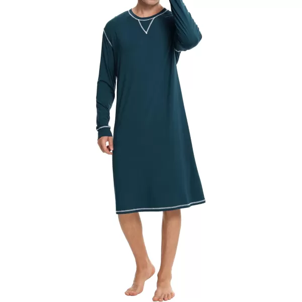 SWOMOG Mens Nightshirt Long Sleeve Nightgown Soft Loose Sleepwear Lightweight Nightwear Comfy Henley Sleep Shirt SXXLBlue Green