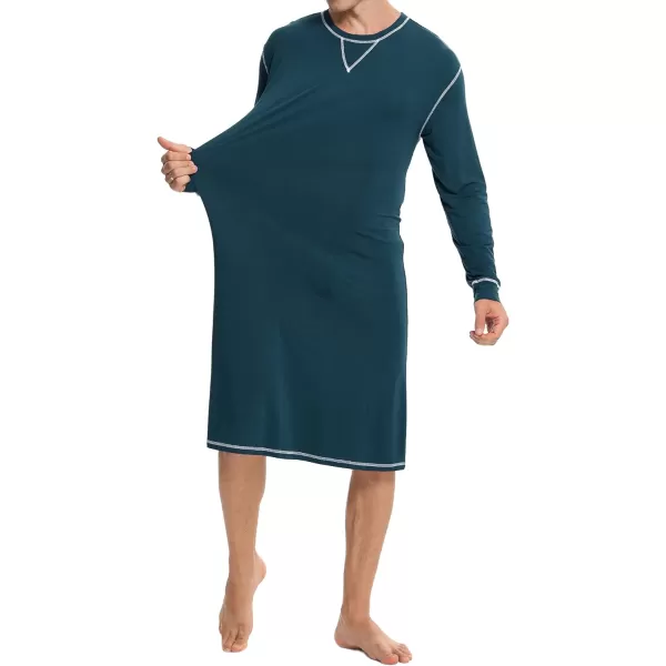 SWOMOG Mens Nightshirt Long Sleeve Nightgown Soft Loose Sleepwear Lightweight Nightwear Comfy Henley Sleep Shirt SXXLBlue Green