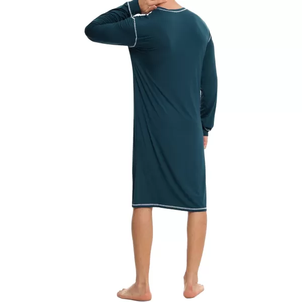 SWOMOG Mens Nightshirt Long Sleeve Nightgown Soft Loose Sleepwear Lightweight Nightwear Comfy Henley Sleep Shirt SXXLBlue Green