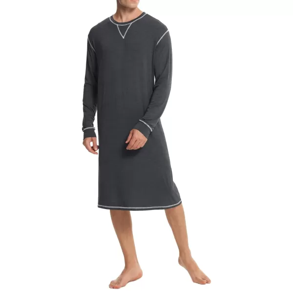 SWOMOG Mens Nightshirt Long Sleeve Nightgown Soft Loose Sleepwear Lightweight Nightwear Comfy Henley Sleep Shirt SXXLDeep Grey