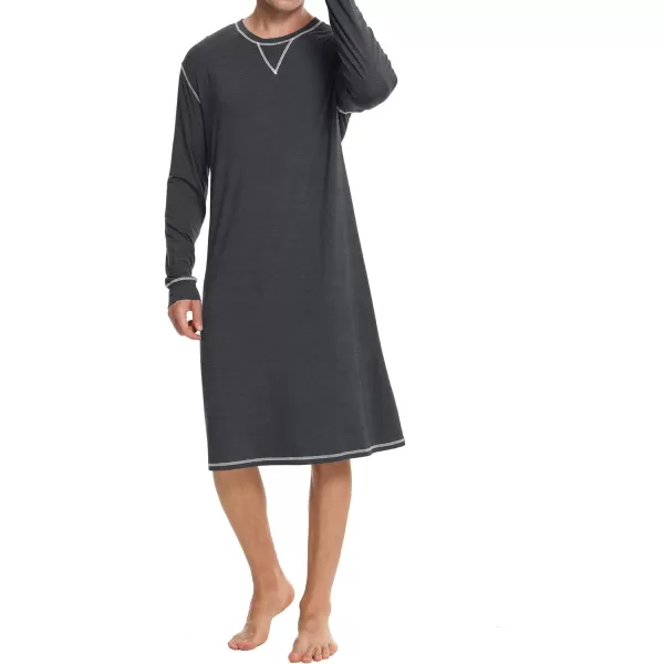 SWOMOG Mens Nightshirt Long Sleeve Nightgown Soft Loose Sleepwear Lightweight Nightwear Comfy Henley Sleep Shirt SXXLDeep Grey