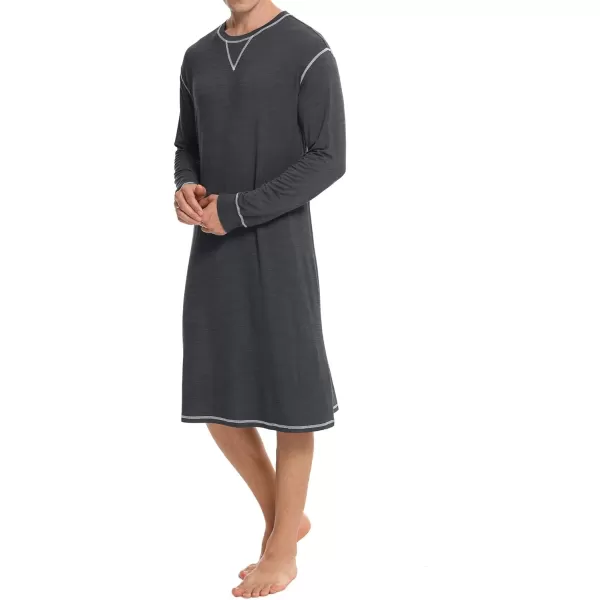 SWOMOG Mens Nightshirt Long Sleeve Nightgown Soft Loose Sleepwear Lightweight Nightwear Comfy Henley Sleep Shirt SXXLDeep Grey