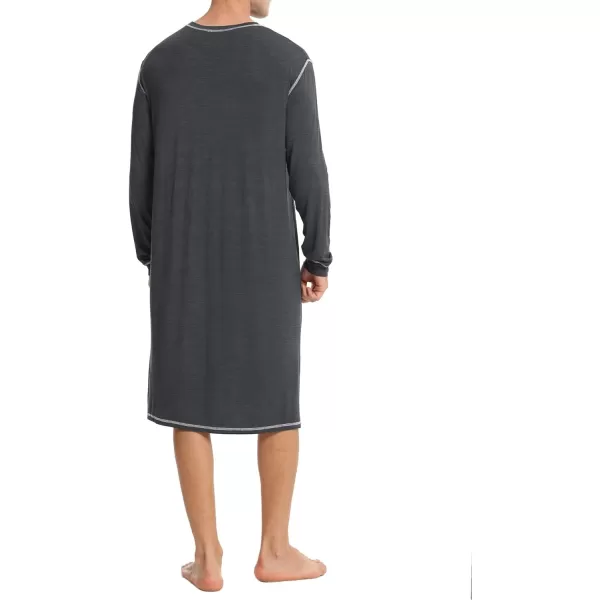 SWOMOG Mens Nightshirt Long Sleeve Nightgown Soft Loose Sleepwear Lightweight Nightwear Comfy Henley Sleep Shirt SXXLDeep Grey