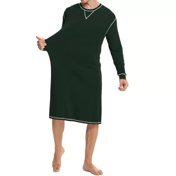 SWOMOG Mens Nightshirt Long Sleeve Nightgown Soft Loose Sleepwear Lightweight Nightwear Comfy Henley Sleep Shirt SXXLGreen