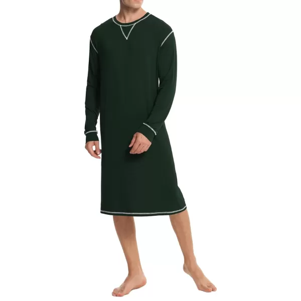 SWOMOG Mens Nightshirt Long Sleeve Nightgown Soft Loose Sleepwear Lightweight Nightwear Comfy Henley Sleep Shirt SXXLGreen