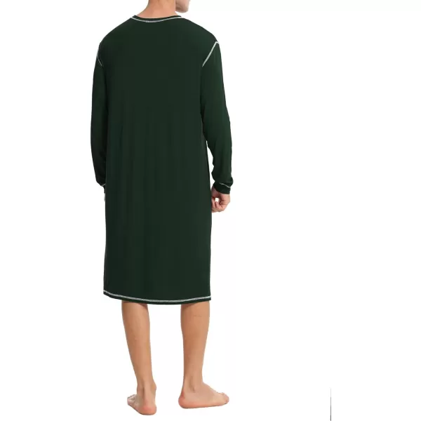 SWOMOG Mens Nightshirt Long Sleeve Nightgown Soft Loose Sleepwear Lightweight Nightwear Comfy Henley Sleep Shirt SXXLGreen