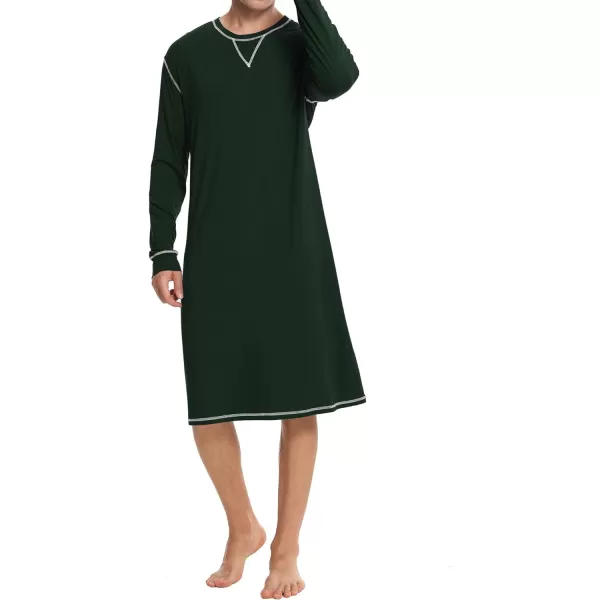 SWOMOG Mens Nightshirt Long Sleeve Nightgown Soft Loose Sleepwear Lightweight Nightwear Comfy Henley Sleep Shirt SXXLGreen