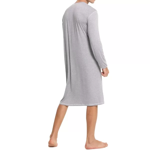 SWOMOG Mens Nightshirt Long Sleeve Nightgown Soft Loose Sleepwear Lightweight Nightwear Comfy Henley Sleep Shirt SXXLGrey