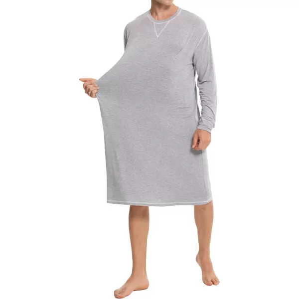 SWOMOG Mens Nightshirt Long Sleeve Nightgown Soft Loose Sleepwear Lightweight Nightwear Comfy Henley Sleep Shirt SXXLGrey