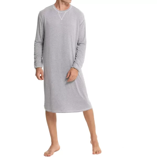 SWOMOG Mens Nightshirt Long Sleeve Nightgown Soft Loose Sleepwear Lightweight Nightwear Comfy Henley Sleep Shirt SXXLGrey