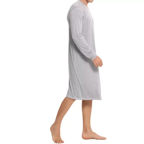 SWOMOG Mens Nightshirt Long Sleeve Nightgown Soft Loose Sleepwear Lightweight Nightwear Comfy Henley Sleep Shirt SXXLGrey