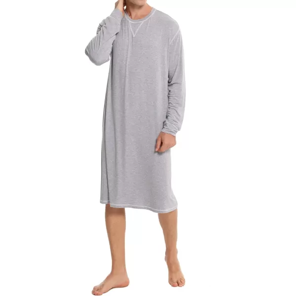 SWOMOG Mens Nightshirt Long Sleeve Nightgown Soft Loose Sleepwear Lightweight Nightwear Comfy Henley Sleep Shirt SXXLGrey