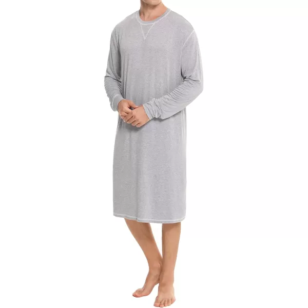 SWOMOG Mens Nightshirt Long Sleeve Nightgown Soft Loose Sleepwear Lightweight Nightwear Comfy Henley Sleep Shirt SXXLGrey