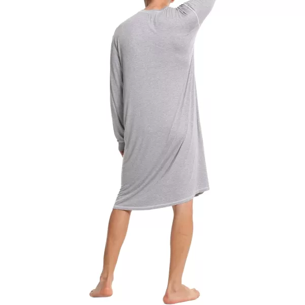 SWOMOG Mens Nightshirt Long Sleeve Nightgown Soft Loose Sleepwear Lightweight Nightwear Comfy Henley Sleep Shirt SXXLGrey