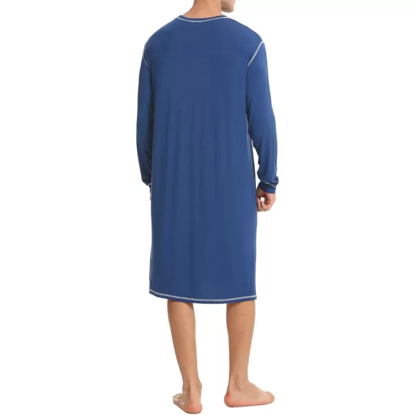 SWOMOG Mens Nightshirt Long Sleeve Nightgown Soft Loose Sleepwear Lightweight Nightwear Comfy Henley Sleep Shirt SXXLNavy