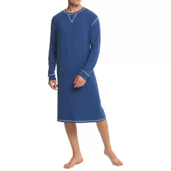 SWOMOG Mens Nightshirt Long Sleeve Nightgown Soft Loose Sleepwear Lightweight Nightwear Comfy Henley Sleep Shirt SXXLNavy