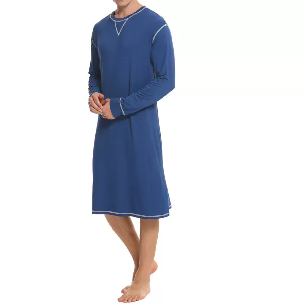 SWOMOG Mens Nightshirt Long Sleeve Nightgown Soft Loose Sleepwear Lightweight Nightwear Comfy Henley Sleep Shirt SXXLNavy