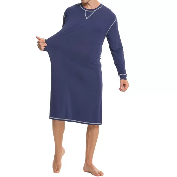 SWOMOG Mens Nightshirt Long Sleeve Nightgown Soft Loose Sleepwear Lightweight Nightwear Comfy Henley Sleep Shirt SXXLNavy Blue