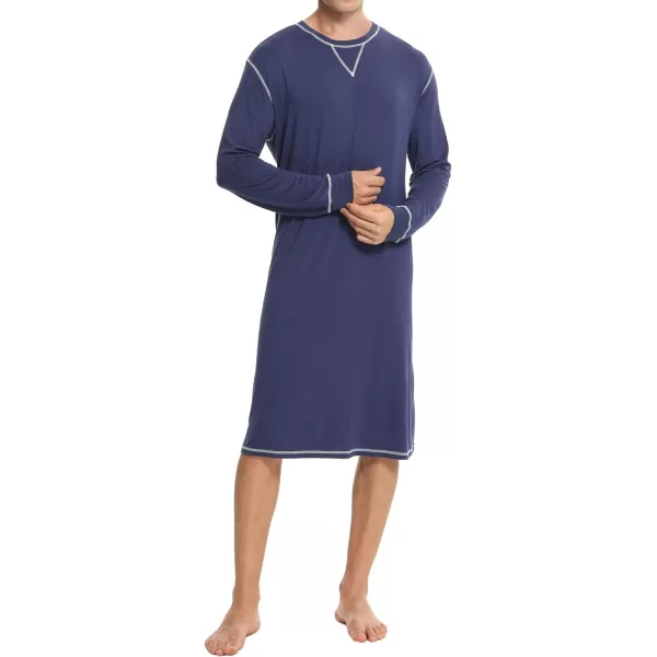 SWOMOG Mens Nightshirt Long Sleeve Nightgown Soft Loose Sleepwear Lightweight Nightwear Comfy Henley Sleep Shirt SXXLNavy Blue