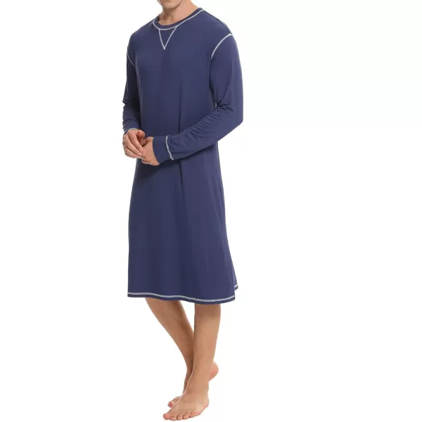 SWOMOG Mens Nightshirt Long Sleeve Nightgown Soft Loose Sleepwear Lightweight Nightwear Comfy Henley Sleep Shirt SXXLNavy Blue