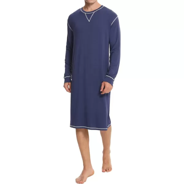 SWOMOG Mens Nightshirt Long Sleeve Nightgown Soft Loose Sleepwear Lightweight Nightwear Comfy Henley Sleep Shirt SXXLNavy Blue