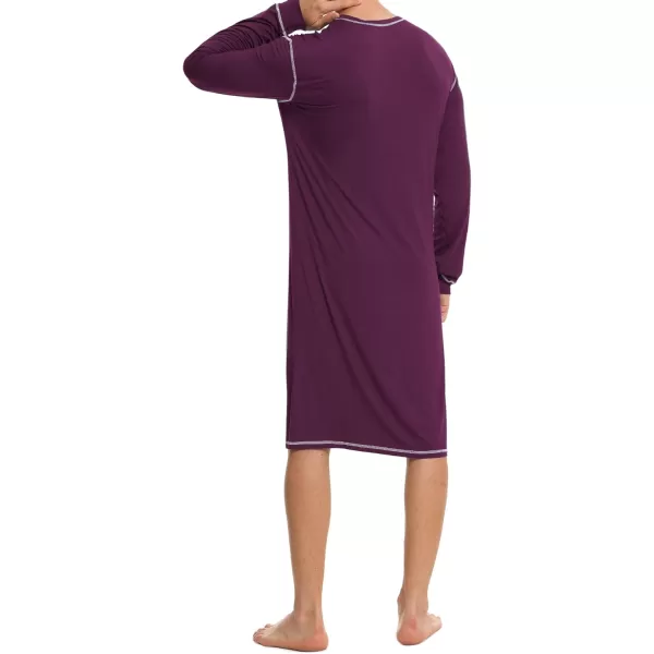 SWOMOG Mens Nightshirt Long Sleeve Nightgown Soft Loose Sleepwear Lightweight Nightwear Comfy Henley Sleep Shirt SXXLPurple