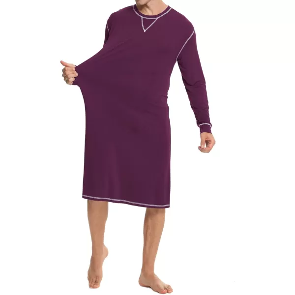 SWOMOG Mens Nightshirt Long Sleeve Nightgown Soft Loose Sleepwear Lightweight Nightwear Comfy Henley Sleep Shirt SXXLPurple