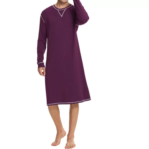 SWOMOG Mens Nightshirt Long Sleeve Nightgown Soft Loose Sleepwear Lightweight Nightwear Comfy Henley Sleep Shirt SXXLPurple