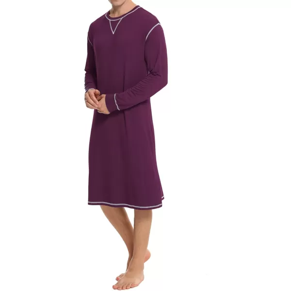 SWOMOG Mens Nightshirt Long Sleeve Nightgown Soft Loose Sleepwear Lightweight Nightwear Comfy Henley Sleep Shirt SXXLPurple