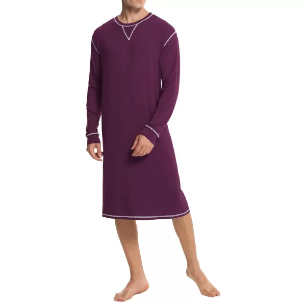 SWOMOG Mens Nightshirt Long Sleeve Nightgown Soft Loose Sleepwear Lightweight Nightwear Comfy Henley Sleep Shirt SXXLPurple