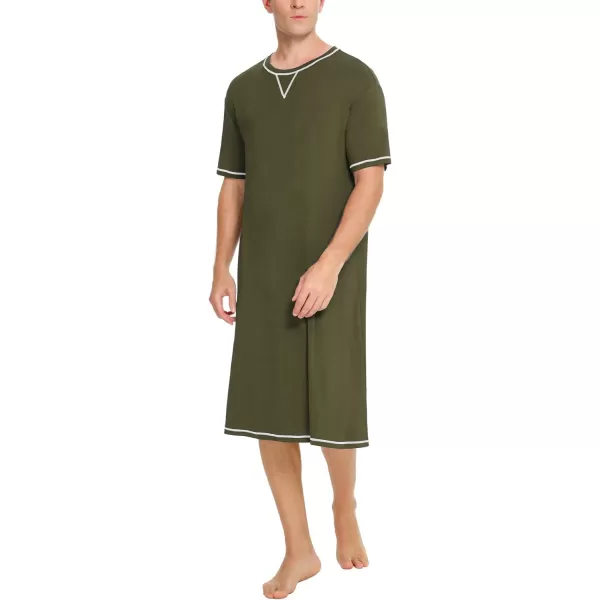 SWOMOG Mens Nightshirt Short Sleeve Nightgown Soft Loose Sleepwear Lightweight Nightwear Comfy Henley Sleep Shirt SXXLArmy Green