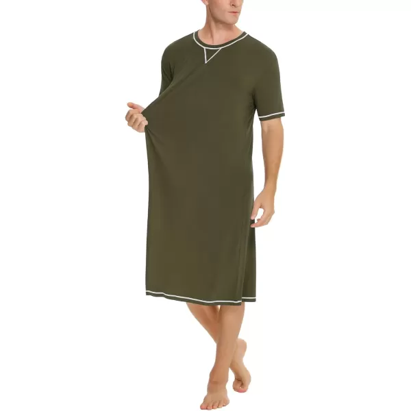 SWOMOG Mens Nightshirt Short Sleeve Nightgown Soft Loose Sleepwear Lightweight Nightwear Comfy Henley Sleep Shirt SXXLArmy Green