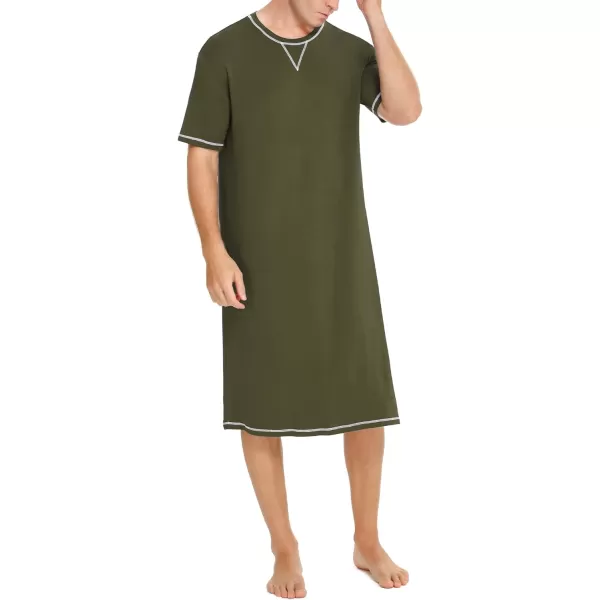 SWOMOG Mens Nightshirt Short Sleeve Nightgown Soft Loose Sleepwear Lightweight Nightwear Comfy Henley Sleep Shirt SXXLArmy Green