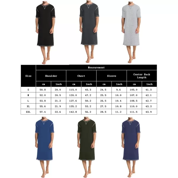 SWOMOG Mens Nightshirt Short Sleeve Nightgown Soft Loose Sleepwear Lightweight Nightwear Comfy Henley Sleep Shirt SXXLArmy Green