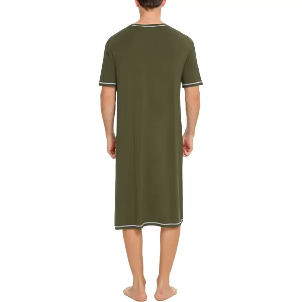 SWOMOG Mens Nightshirt Short Sleeve Nightgown Soft Loose Sleepwear Lightweight Nightwear Comfy Henley Sleep Shirt SXXLArmy Green