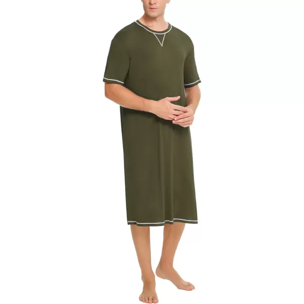 SWOMOG Mens Nightshirt Short Sleeve Nightgown Soft Loose Sleepwear Lightweight Nightwear Comfy Henley Sleep Shirt SXXLArmy Green