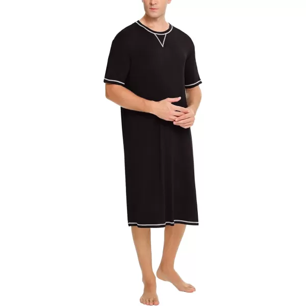 SWOMOG Mens Nightshirt Short Sleeve Nightgown Soft Loose Sleepwear Lightweight Nightwear Comfy Henley Sleep Shirt SXXLBlack