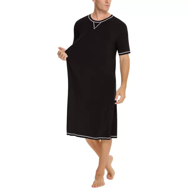 SWOMOG Mens Nightshirt Short Sleeve Nightgown Soft Loose Sleepwear Lightweight Nightwear Comfy Henley Sleep Shirt SXXLBlack