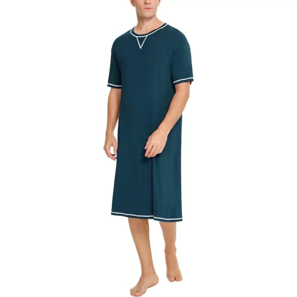 SWOMOG Mens Nightshirt Short Sleeve Nightgown Soft Loose Sleepwear Lightweight Nightwear Comfy Henley Sleep Shirt SXXLBlue Green