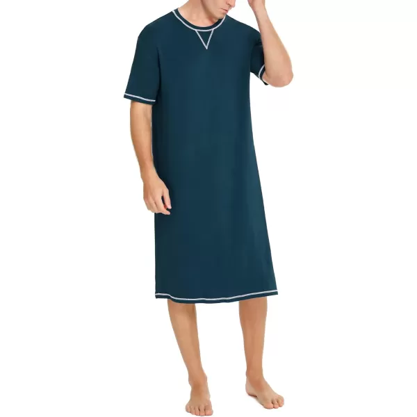 SWOMOG Mens Nightshirt Short Sleeve Nightgown Soft Loose Sleepwear Lightweight Nightwear Comfy Henley Sleep Shirt SXXLBlue Green