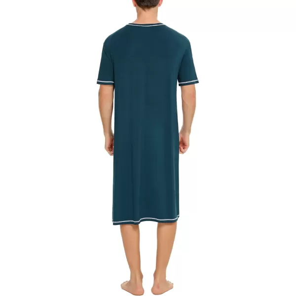 SWOMOG Mens Nightshirt Short Sleeve Nightgown Soft Loose Sleepwear Lightweight Nightwear Comfy Henley Sleep Shirt SXXLBlue Green