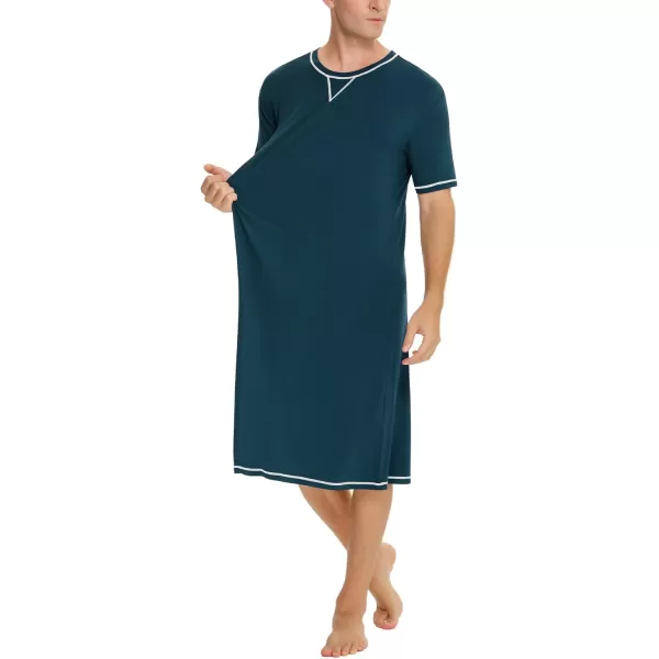 SWOMOG Mens Nightshirt Short Sleeve Nightgown Soft Loose Sleepwear Lightweight Nightwear Comfy Henley Sleep Shirt SXXLBlue Green