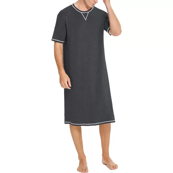 SWOMOG Mens Nightshirt Short Sleeve Nightgown Soft Loose Sleepwear Lightweight Nightwear Comfy Henley Sleep Shirt SXXLDeep Grey