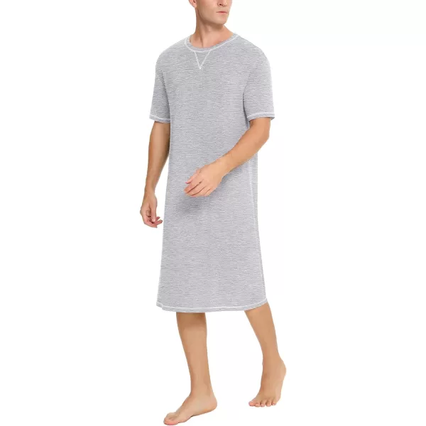 SWOMOG Mens Nightshirt Short Sleeve Nightgown Soft Loose Sleepwear Lightweight Nightwear Comfy Henley Sleep Shirt SXXLGrey