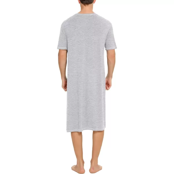 SWOMOG Mens Nightshirt Short Sleeve Nightgown Soft Loose Sleepwear Lightweight Nightwear Comfy Henley Sleep Shirt SXXLGrey