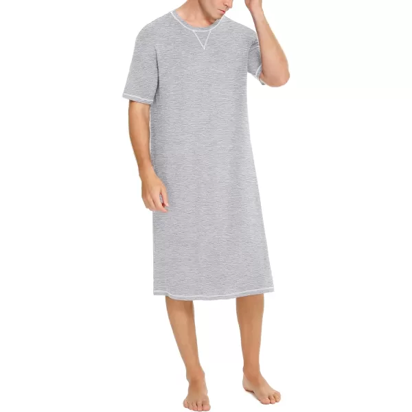 SWOMOG Mens Nightshirt Short Sleeve Nightgown Soft Loose Sleepwear Lightweight Nightwear Comfy Henley Sleep Shirt SXXLGrey